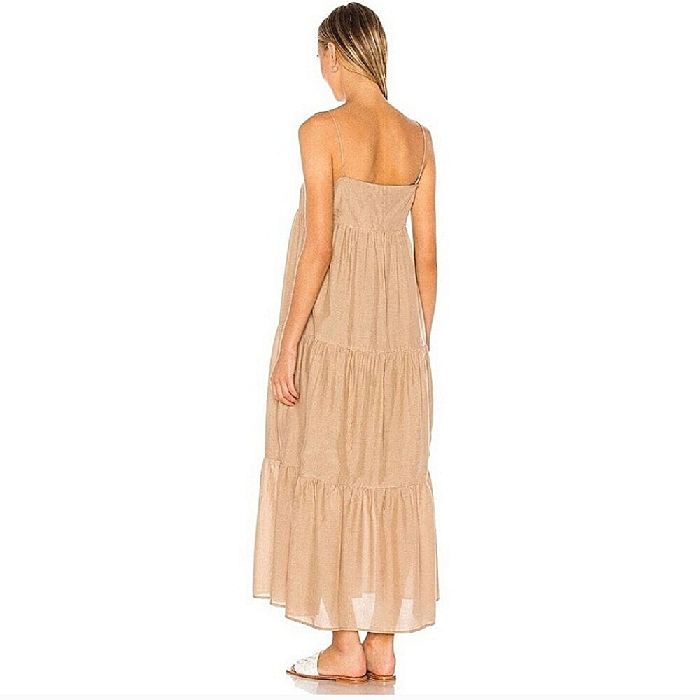 REVOLVE L' Academie Kiyama Maxi Dress Size Large Tan Oat Pockets Linen Blend - Picture 3 of 12